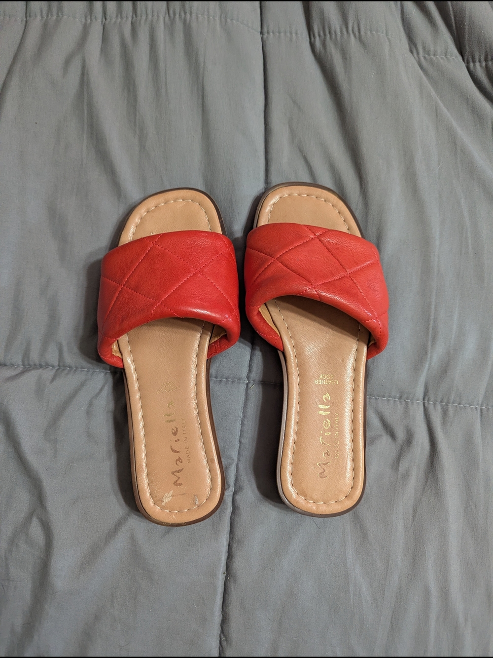 Marella Red Quilted Slide Sandals